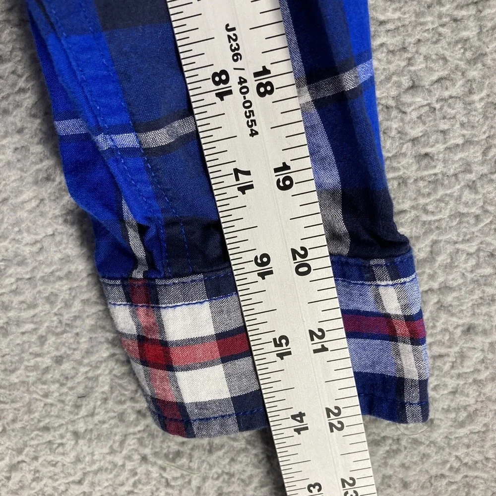 The Childrens Place Plaid Button Down Boys 16 XXL Blue Red White Cotton Shirt